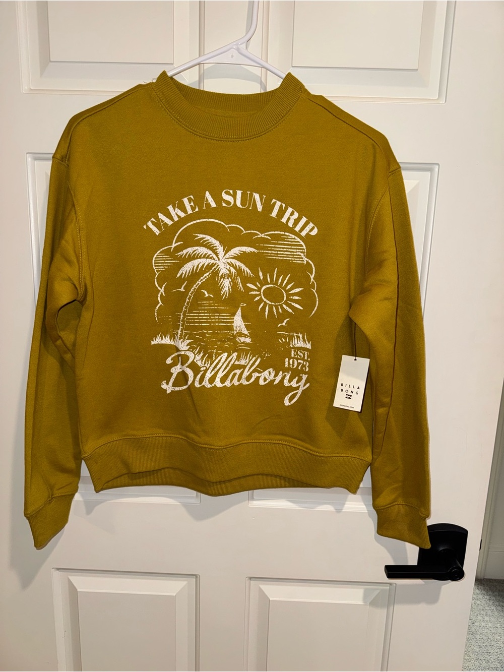 Billabong Mustard Yellow Graphic Sweatshirt - "Take a Sun Trip"